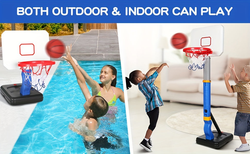 Toddler Basketball Hoop Indoor Outdoor: 2 In 1 Kids In Ground Pool Basketball Hoop, Adjustable Height Mini Basketball Goal Hoop Toys For Ages 3-8 Years Old Baby Boys Girls