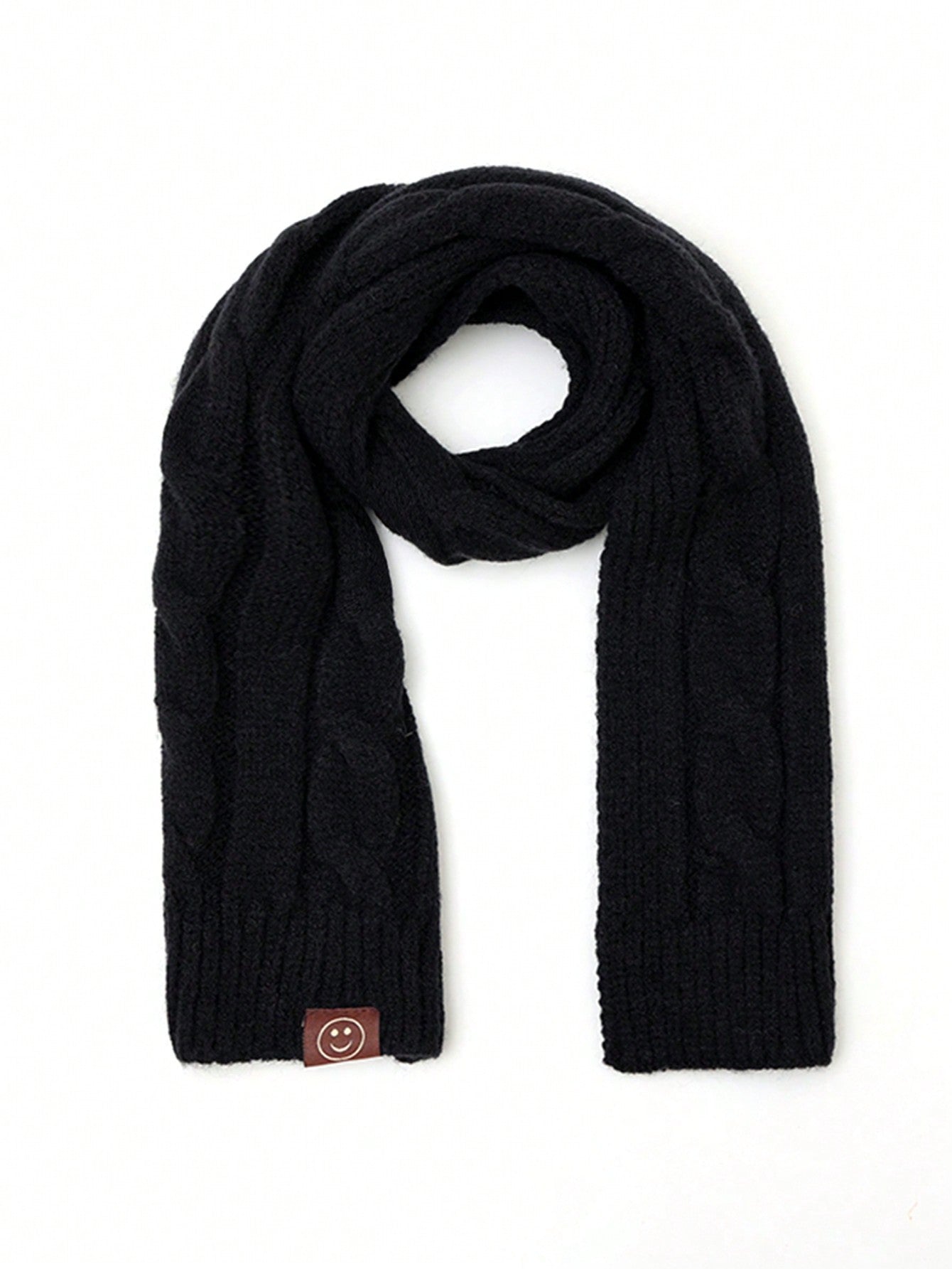 Kids Knitted Scarf, Autumn & Winter Warm Solid Color Cowl Scarf With Braided & Smiling Face Details