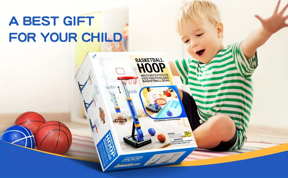 Toddler Basketball Hoop Indoor Outdoor: 2 In 1 Kids In Ground Pool Basketball Hoop, Adjustable Height Mini Basketball Goal Hoop Toys For Ages 3-8 Years Old Baby Boys Girls