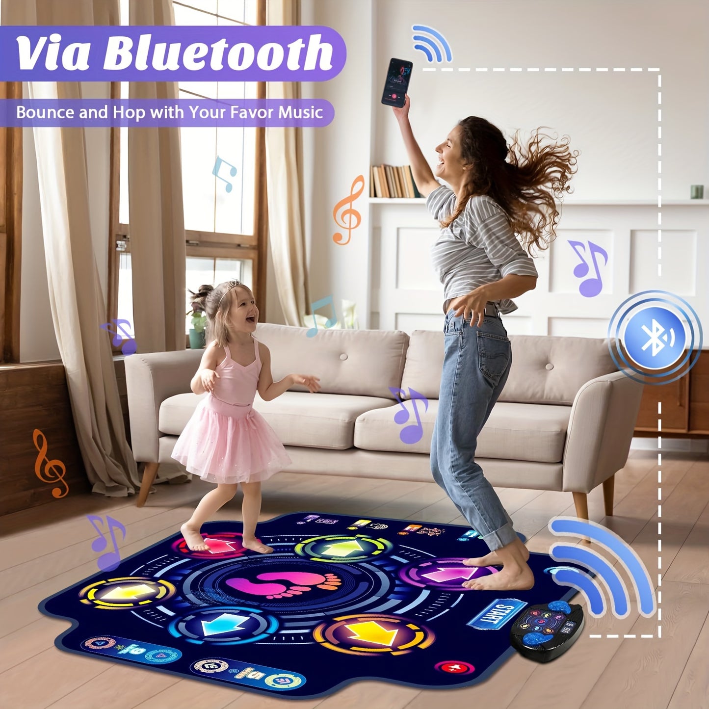 Dance Mat for Kids, Electronic Light-up Dance Pad with Wireless 5 Speeds 9 Levels, Dancing Mat for Toddlers Music Game Dance Toy for Girls Boys