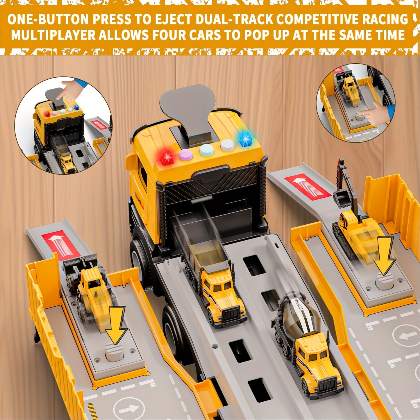 Construction Truck Toys Set, Carrier Truck Race Track Kids Toys, With Crane, Excavator Bulldozer Dump Trucks, Cement Truck Alloy Vehicle Toys Christmas Easter Birthday For 3-6  Years Old Boys Gifts