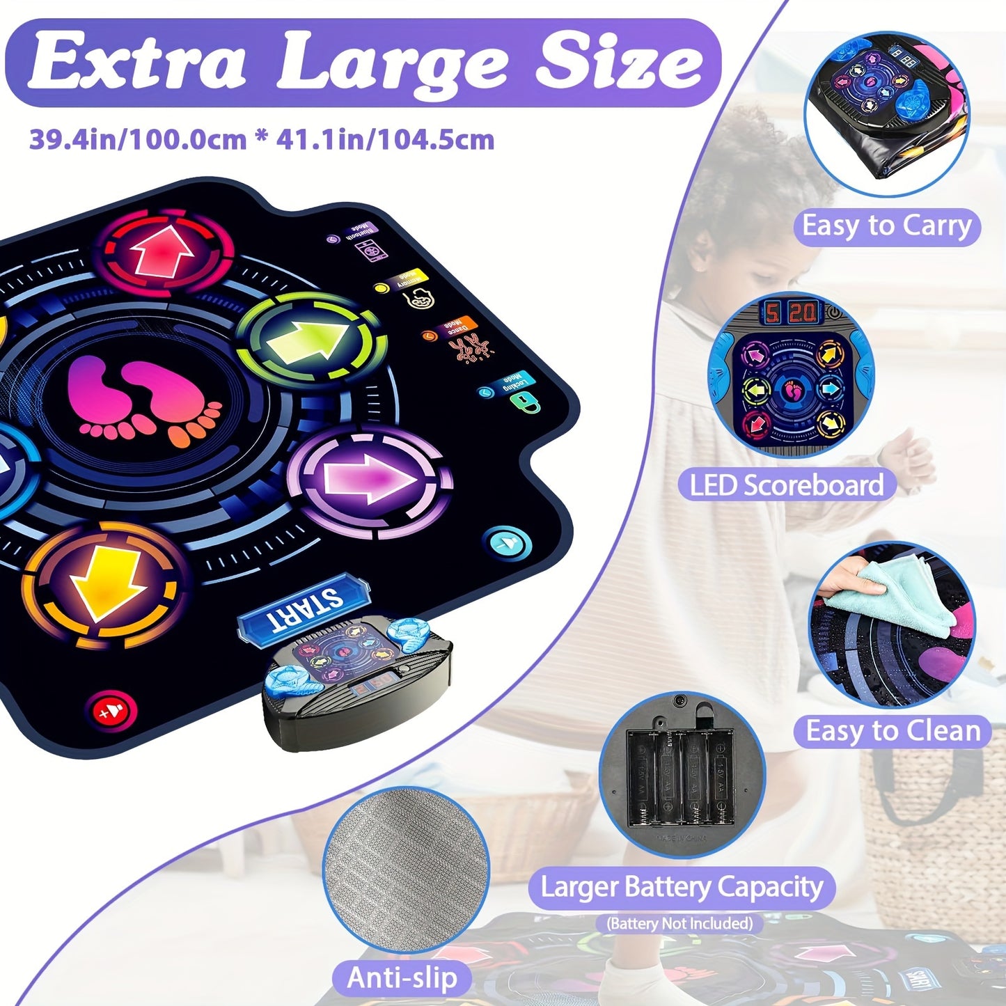 Dance Mat for Kids, Electronic Light-up Dance Pad with Wireless 5 Speeds 9 Levels, Dancing Mat for Toddlers Music Game Dance Toy for Girls Boys