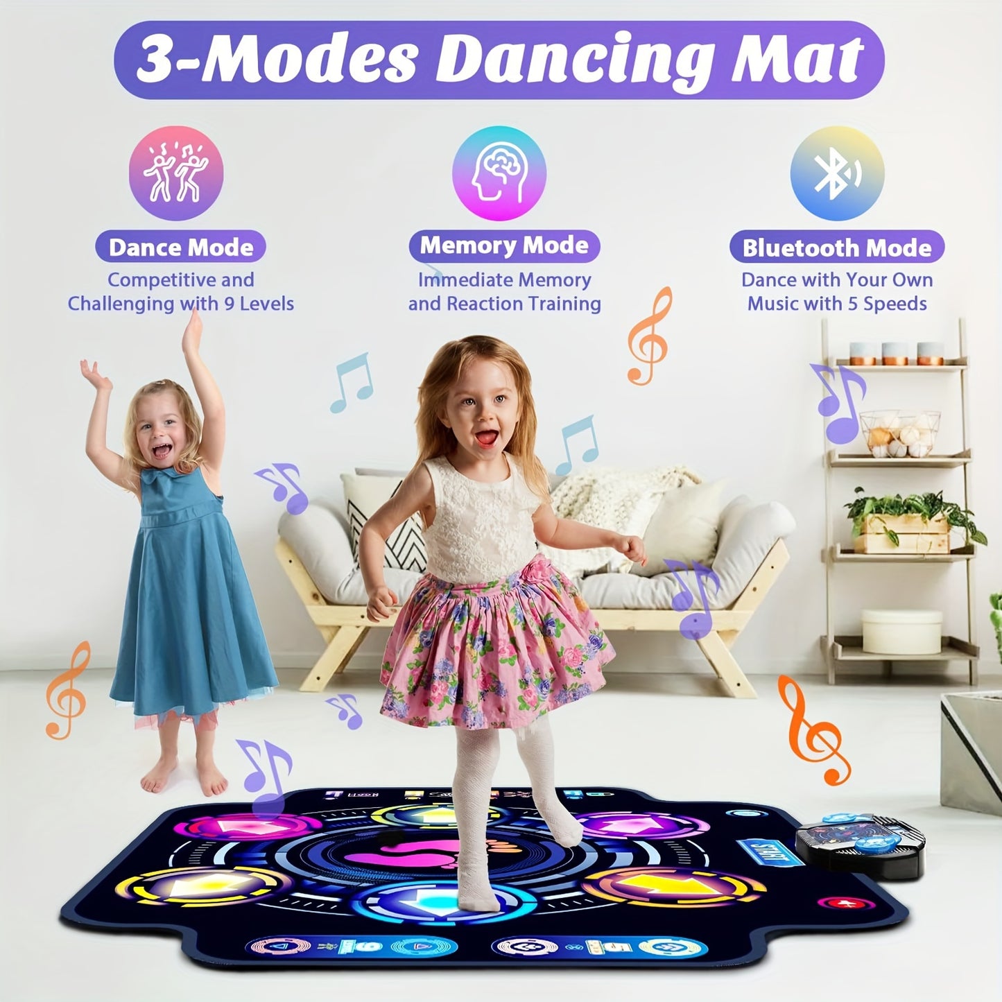 Dance Mat for Kids, Electronic Light-up Dance Pad with Wireless 5 Speeds 9 Levels, Dancing Mat for Toddlers Music Game Dance Toy for Girls Boys