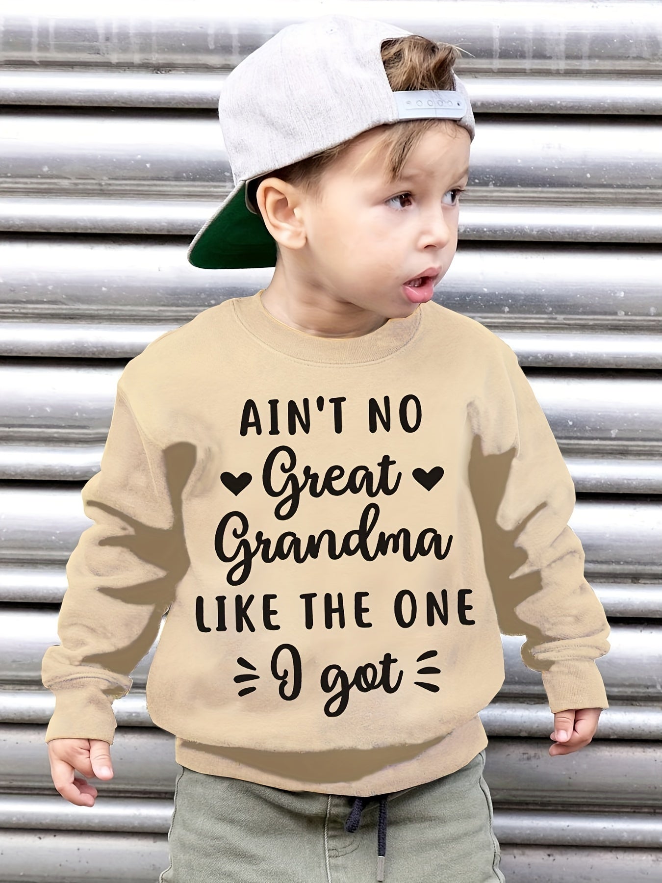 AIN'T NO GREAT GRANDMA LIKE THE ONE I GOT Print Crew Collar Sweatshirt, Cool Long Sleeve Sweatshirt For Boys, Boys Casual Creative Graphic Design Pullover, For Winter And Fall