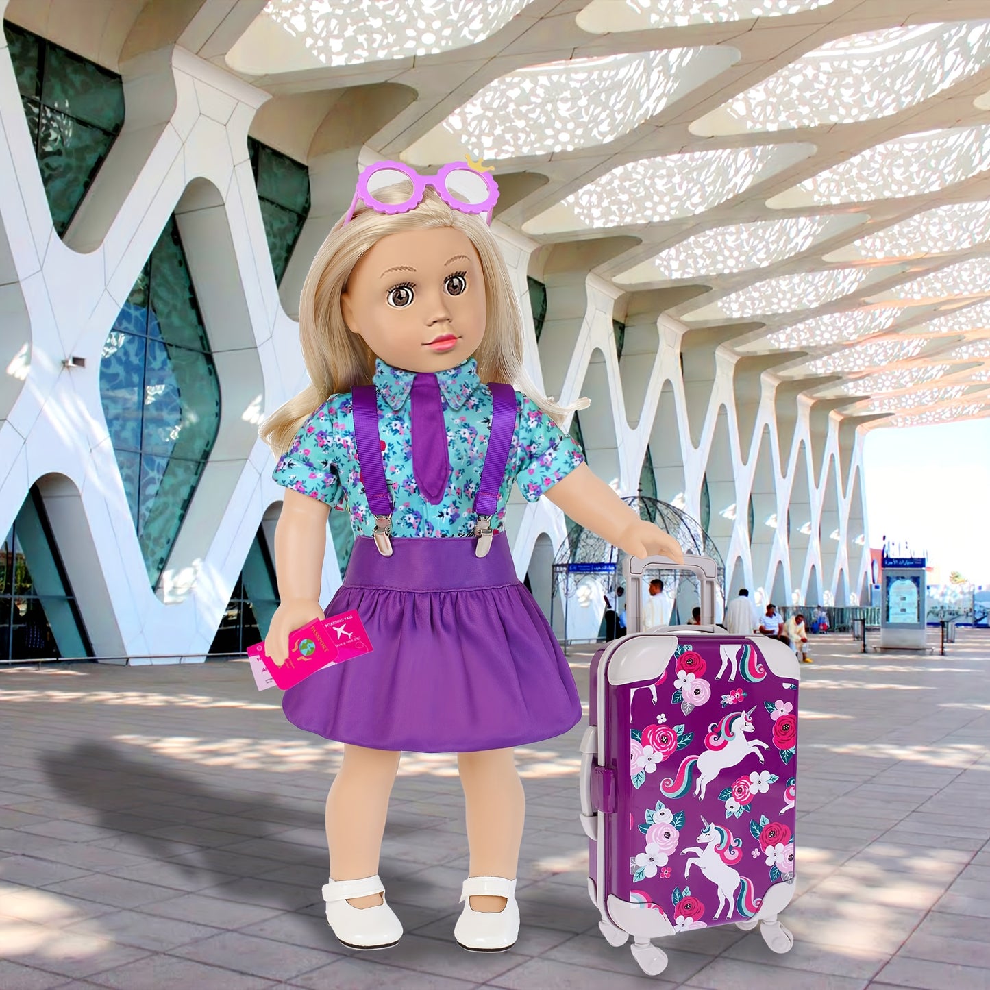 25pcs American 18 In Girl Doll Clothes And Accessories Travel Case Luggage School Play Set With Pillow Camera Sunglasses No Doll