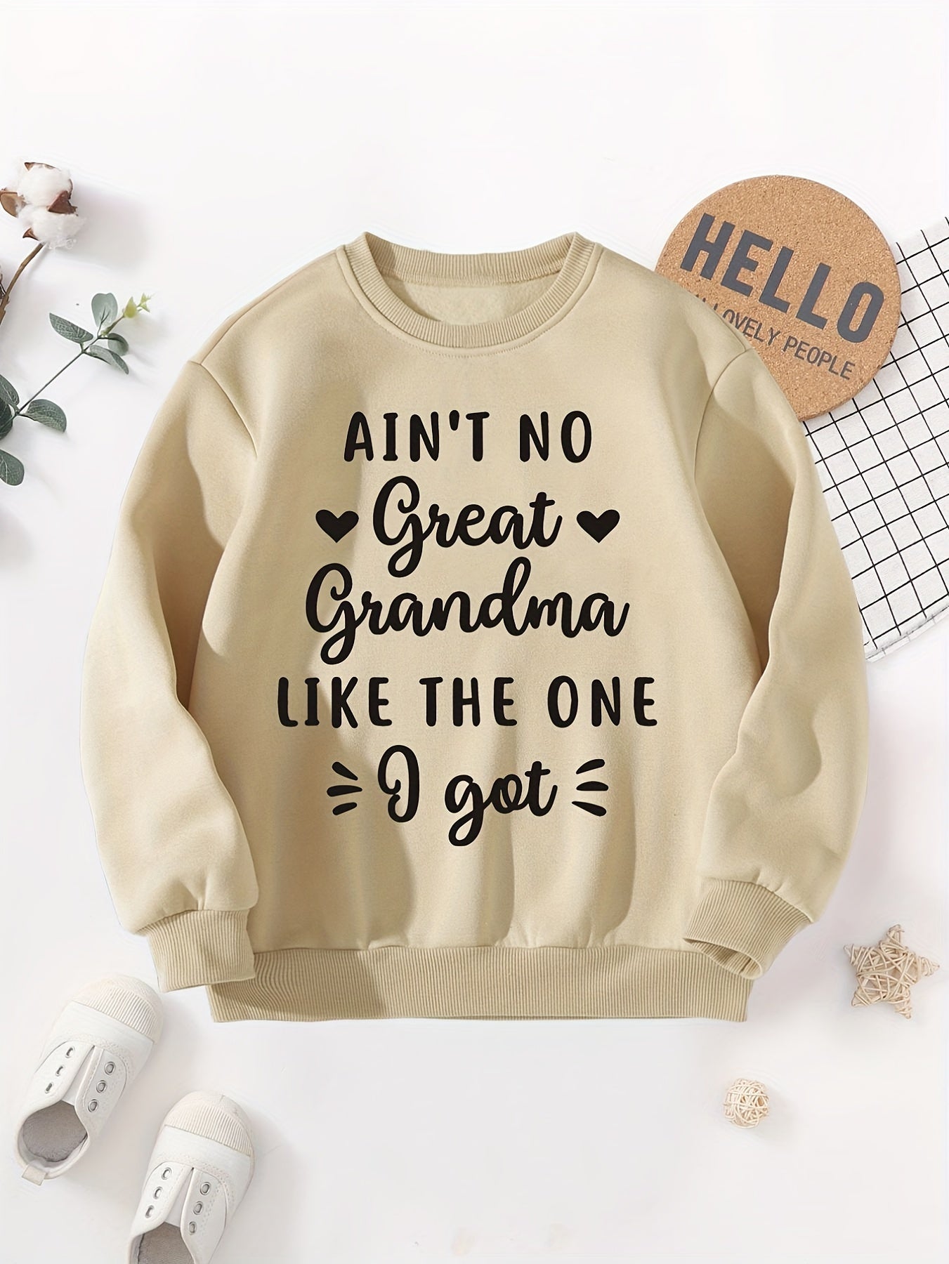 AIN'T NO GREAT GRANDMA LIKE THE ONE I GOT Print Crew Collar Sweatshirt, Cool Long Sleeve Sweatshirt For Boys, Boys Casual Creative Graphic Design Pullover, For Winter And Fall