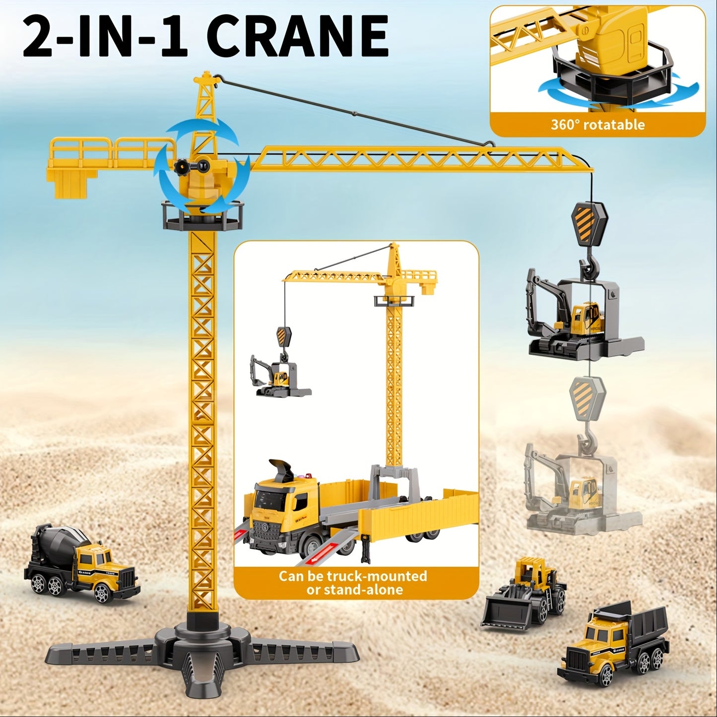 Construction Truck Toys Set, Carrier Truck Race Track Kids Toys, With Crane, Excavator Bulldozer Dump Trucks, Cement Truck Alloy Vehicle Toys Christmas Easter Birthday For 3-6  Years Old Boys Gifts