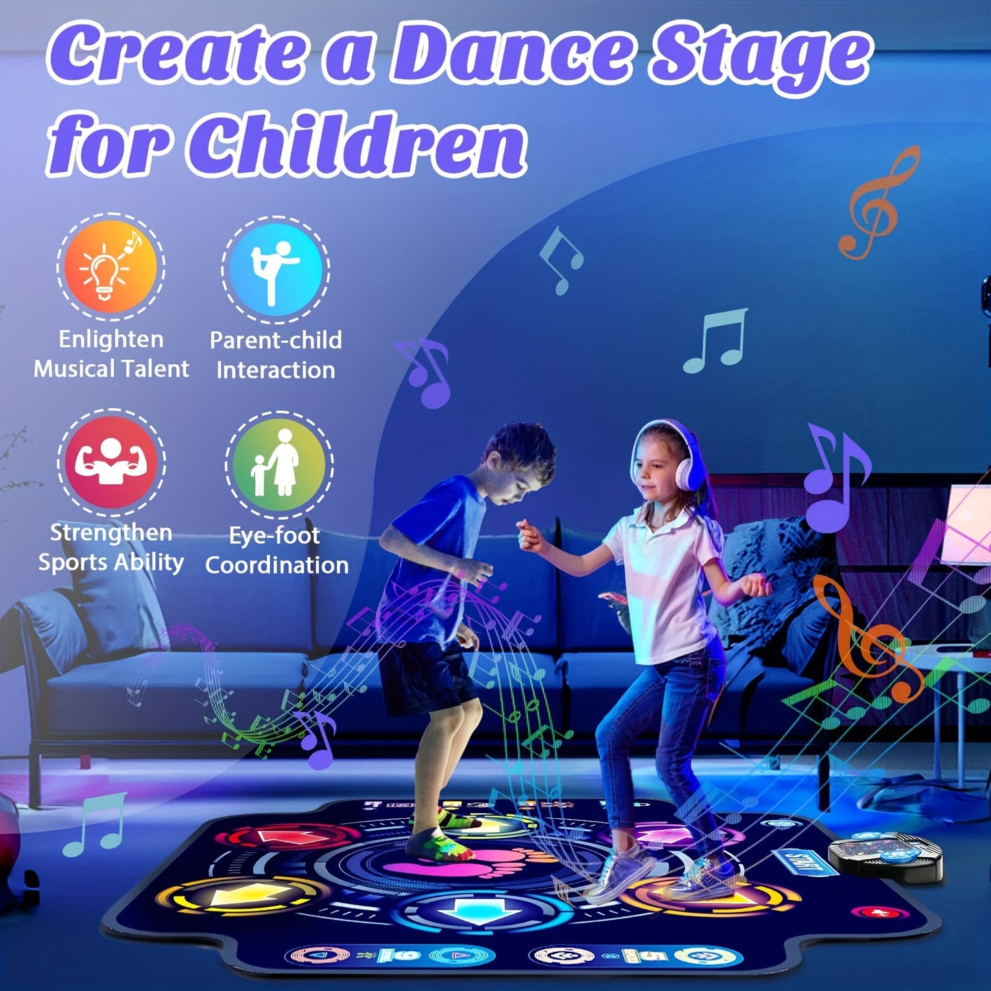 Dance Mat for Kids, Electronic Light-up Dance Pad with Wireless 5 Speeds 9 Levels, Dancing Mat for Toddlers Music Game Dance Toy for Girls Boys