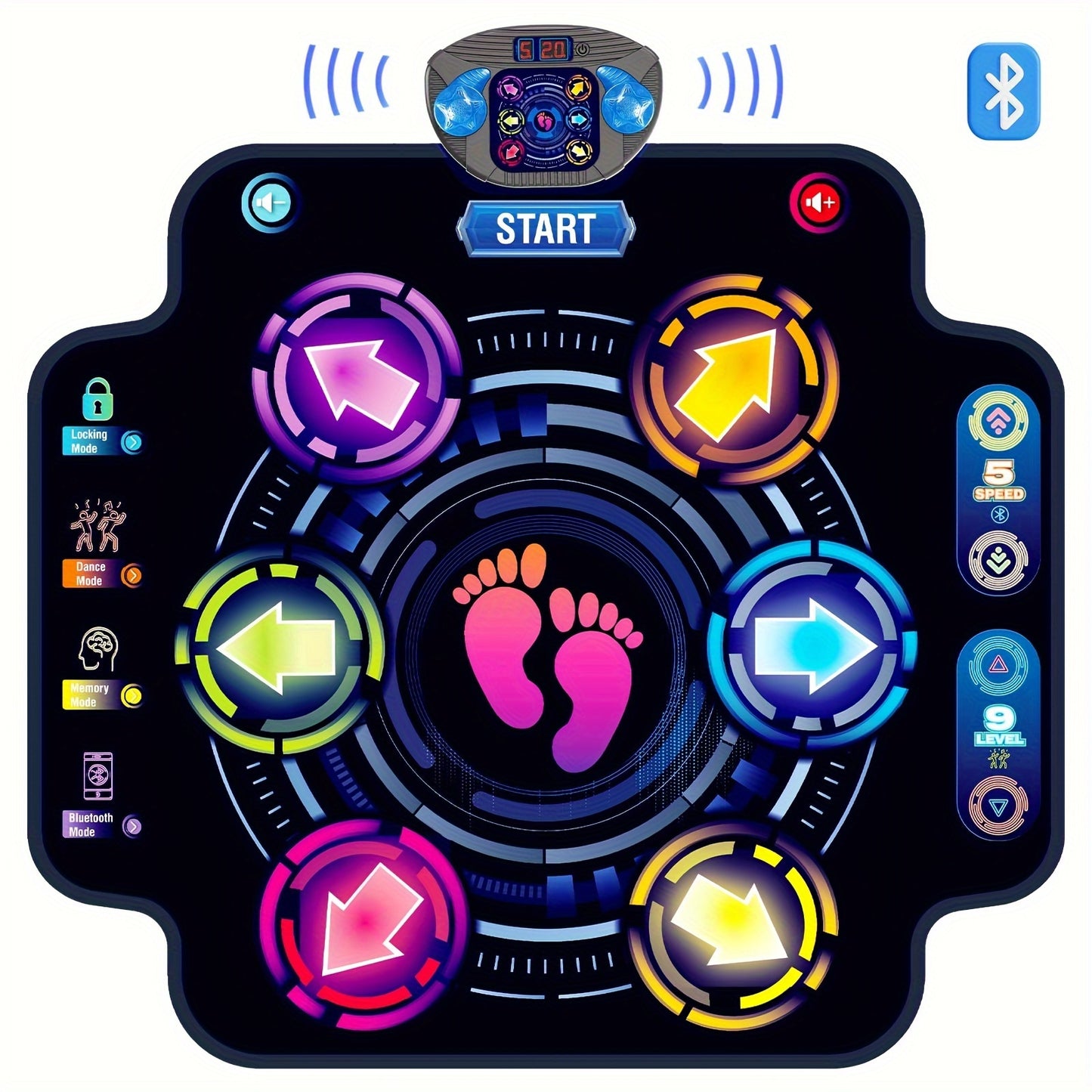 Dance Mat for Kids, Electronic Light-up Dance Pad with Wireless 5 Speeds 9 Levels, Dancing Mat for Toddlers Music Game Dance Toy for Girls Boys